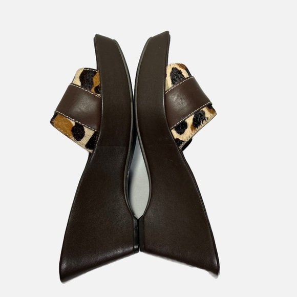 Franco Sarto Brown Tan Black Wedge Sandal Calf Hair Leather Womens size 9.5 - Picture 6 of 10